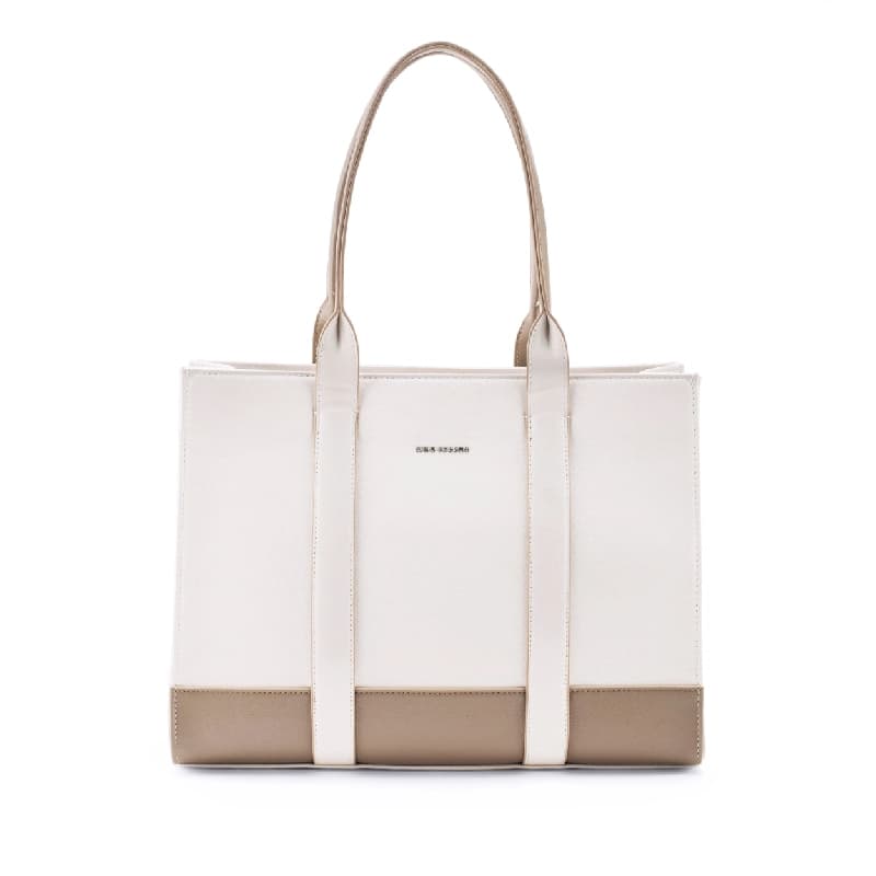 Women's Beige-White Casual Solid Tote Bag