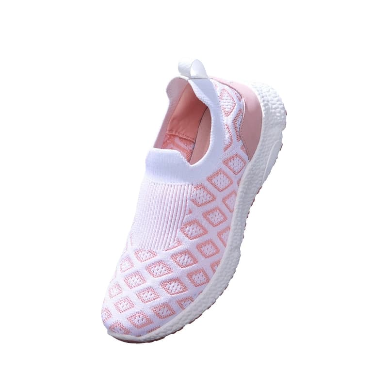 Women's Pink and White Crystal Knit Slip On Sneakers
