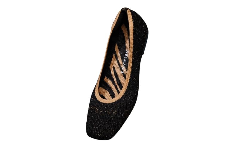 Women's Black-Gold Metallic Square Flats