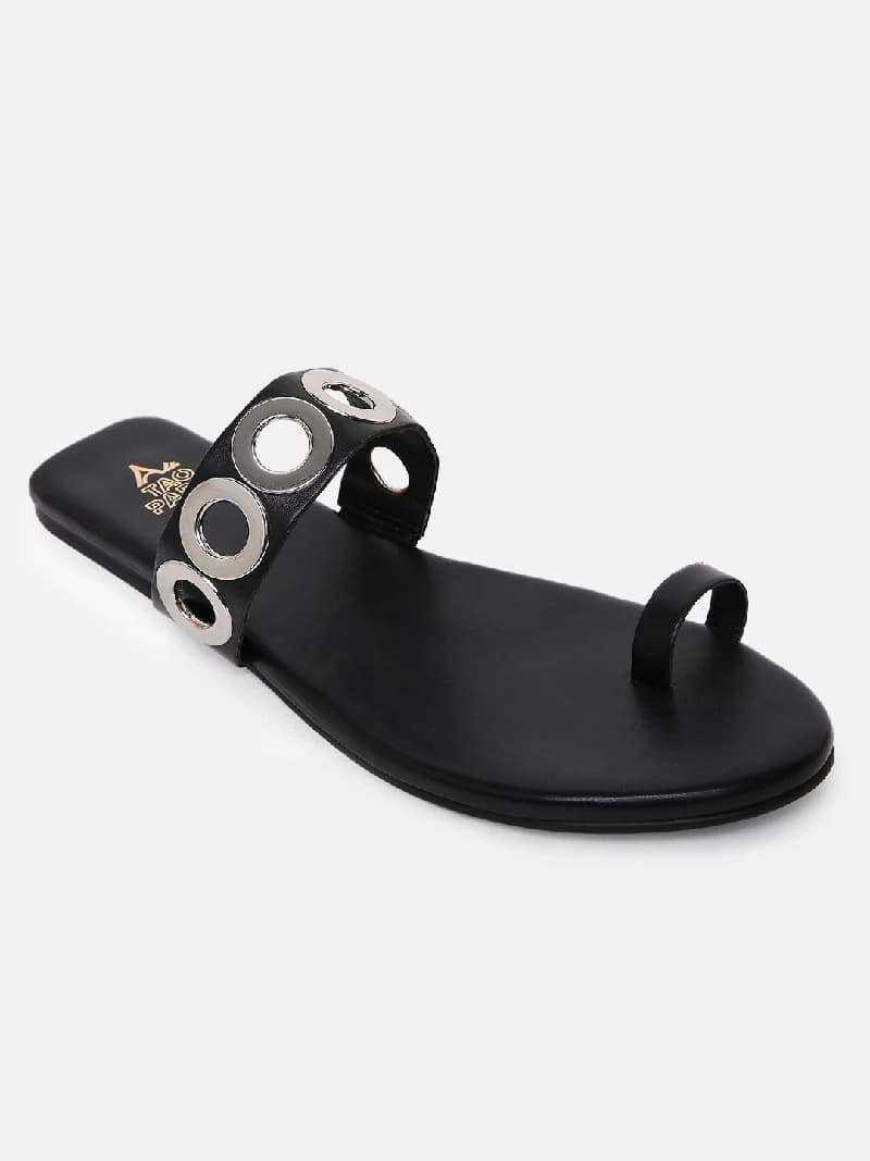 Women's Black Casual PU Slip-Ons Sandals