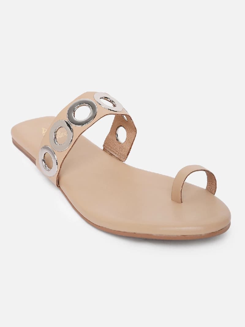 Women's Beige Casual PU Slip-Ons Sandals