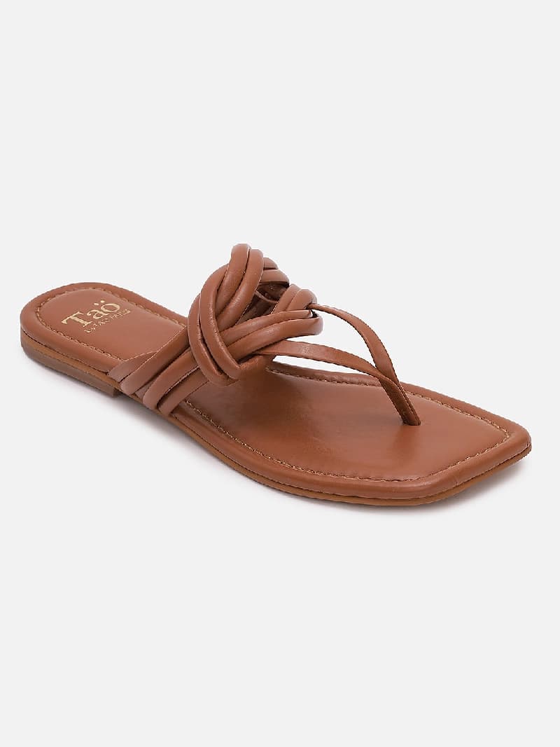 Women's Tan Casual PU Slip-Ons Sandals