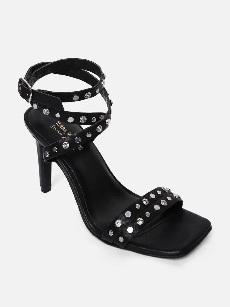 Women's Black Casual Leather Ankle Strap