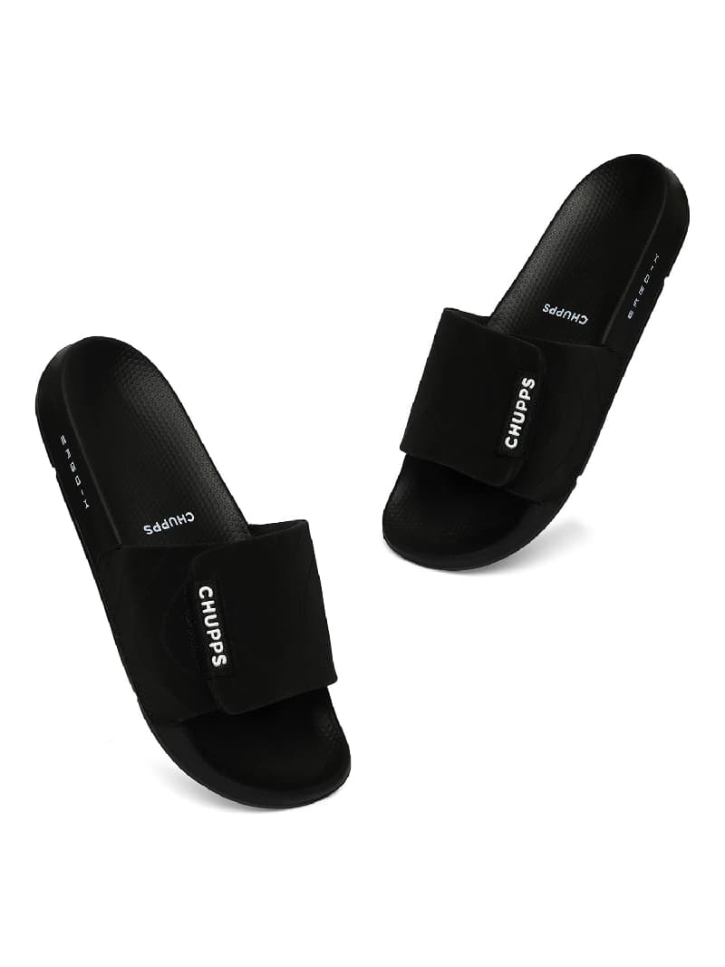 Men's Flow Black Round Toe Polyurethane Casual Slides