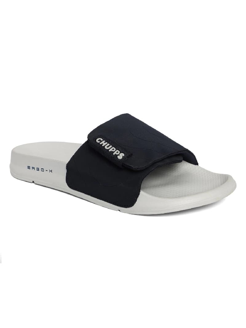 Men's Flow Navy and Blue and Grey Round Toe Polyurethane Casual Slides