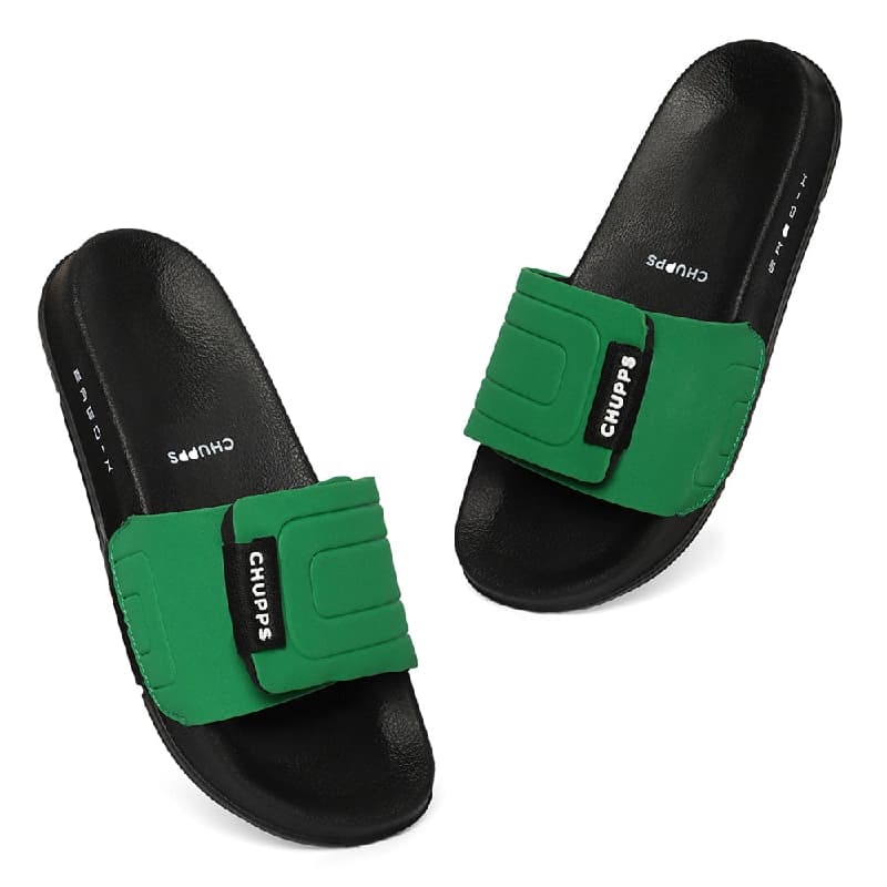 Women's Quilt Bloom Green and Black Round Toe Polyurethane Casual Slides