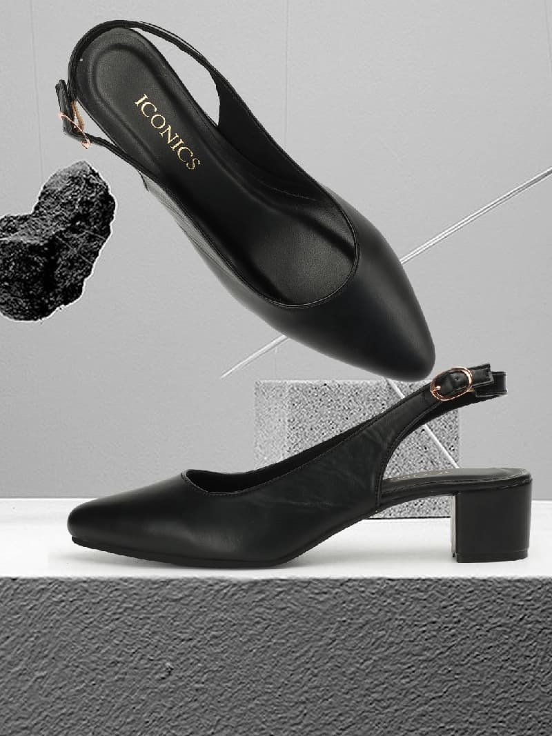 Women's Black Casual Strap Heels