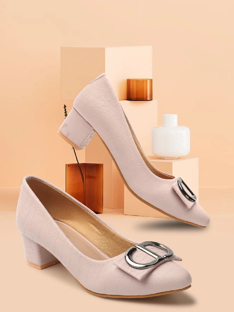 Women's Peach Casual Slip-On Heels