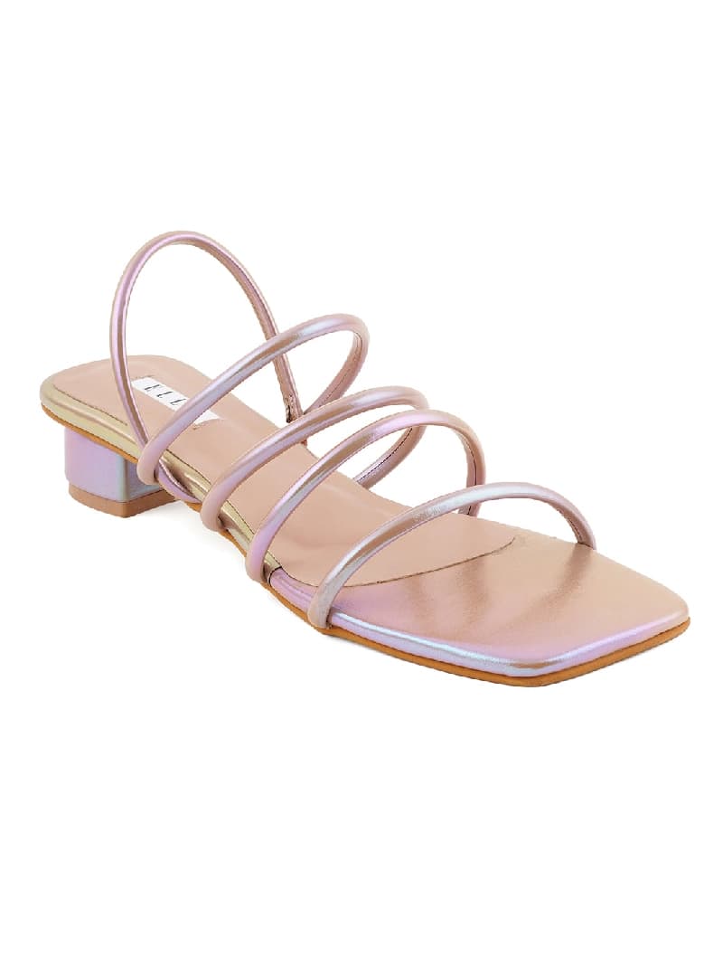 Women's Rose Gold Multi-Strap Square-Toe Block Heel Sandals