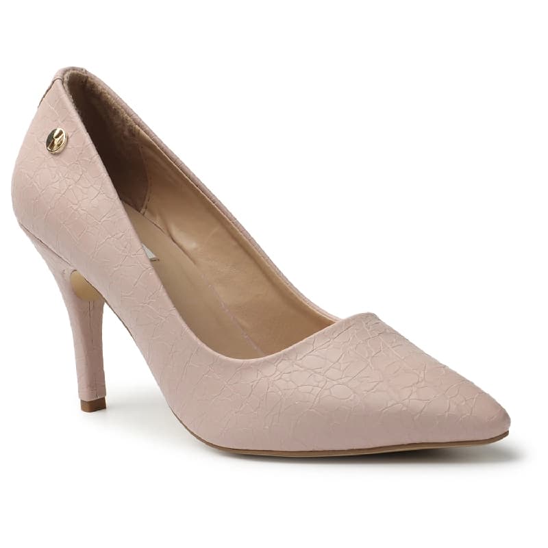 Women's Pink Textured Pointed Toe High Heels Pump