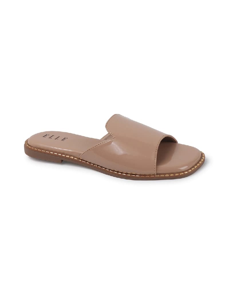 Women's Taupe Solid Slip-on Flat Sandals