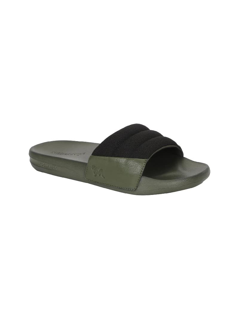 Men's Black and Green Squooshy Slides
