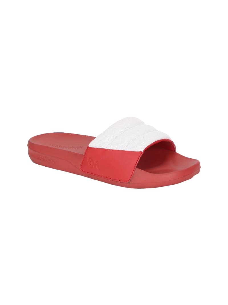 Men's White and Red Squooshy Slides