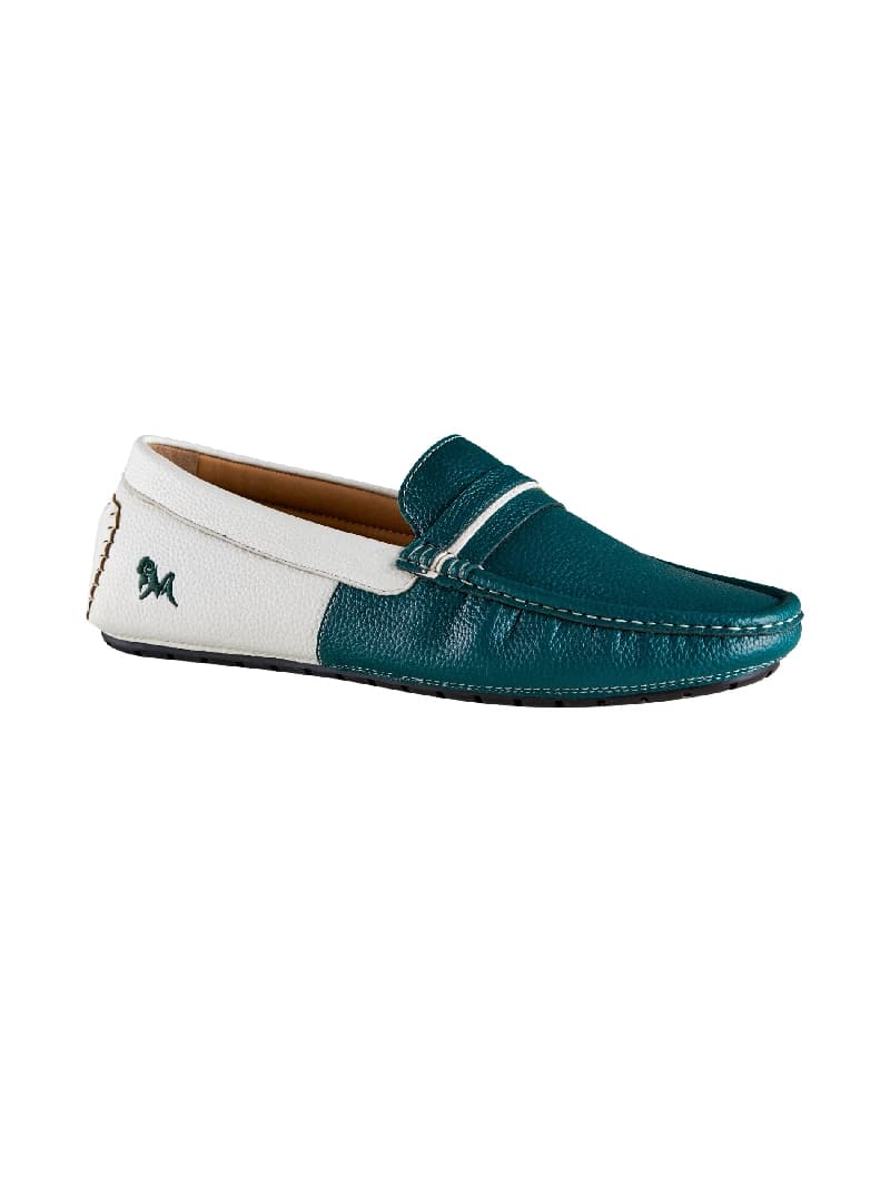 Men's Green and White Color Block Loafers