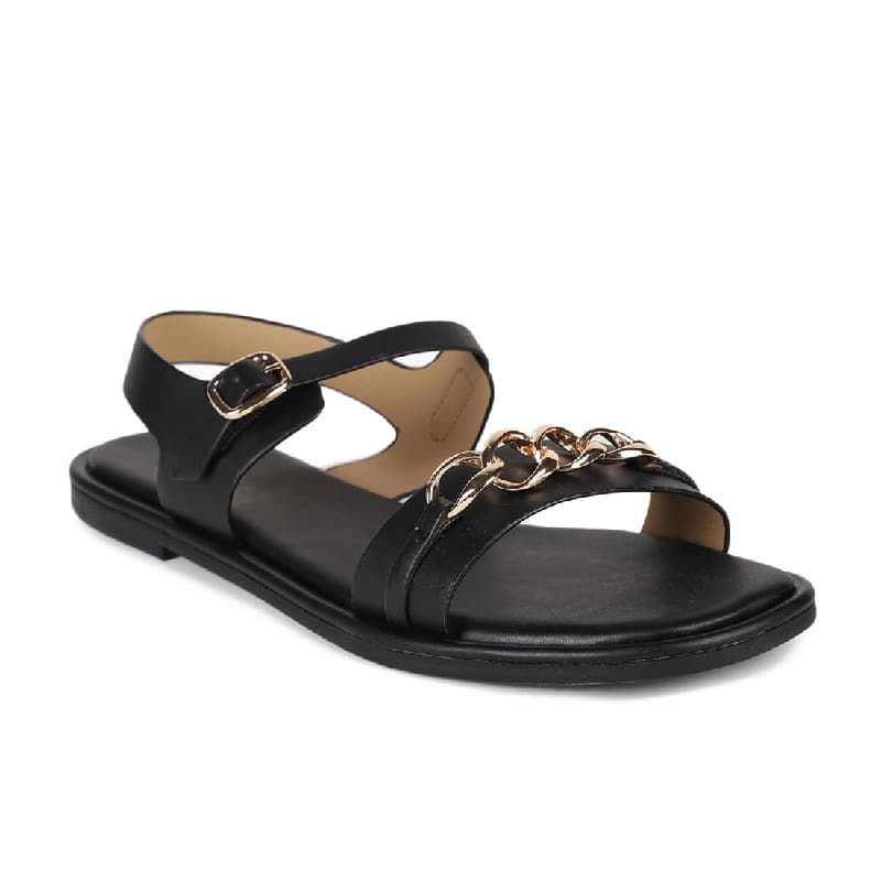 Women's Black Semi-Formal Solid Strap Sandals