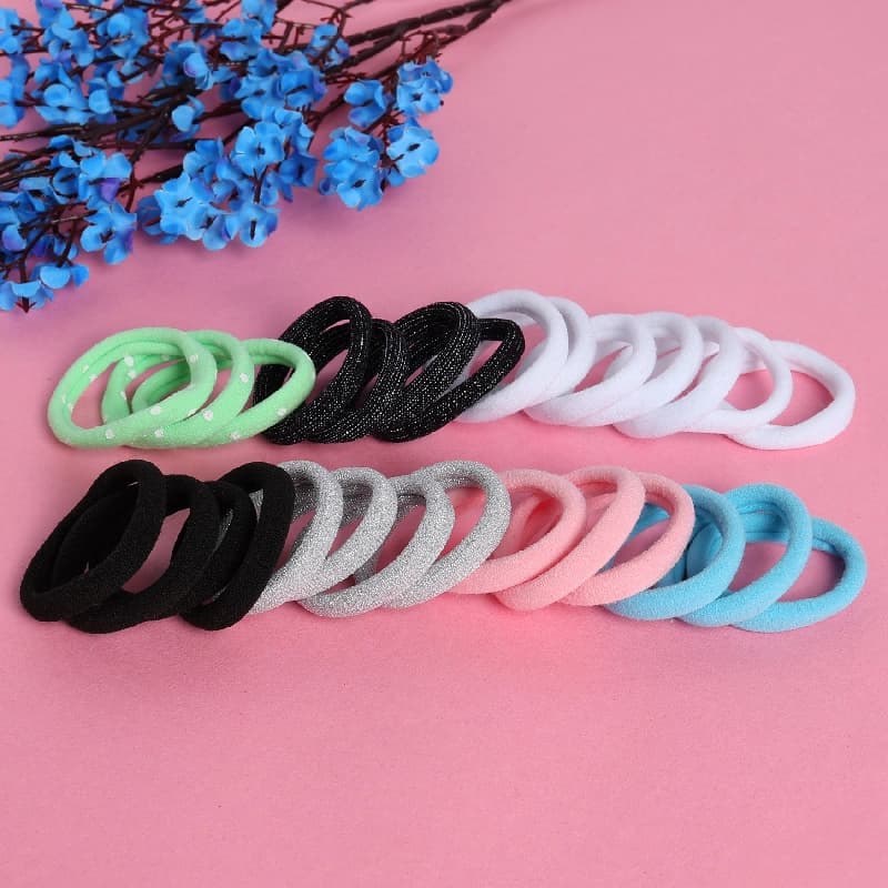 Women's Multicolor Casual Elastic Polytail Holder Strechable Rubber Band - 28 Pcs