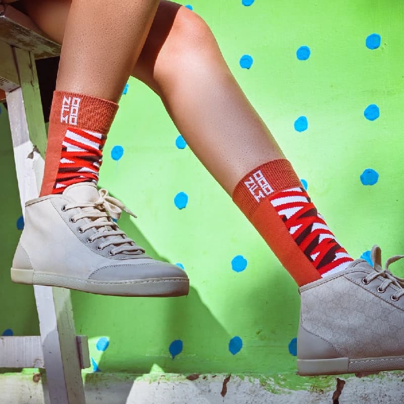 Unisex Brick Red Crew Lengh Lost and Found Socks