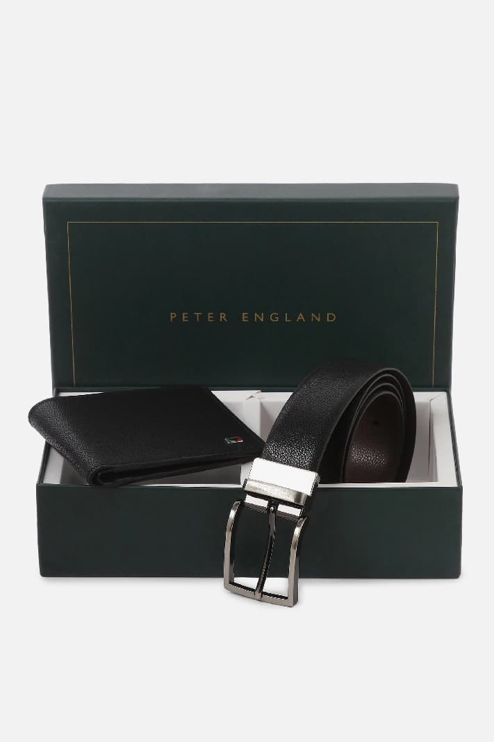 Men's Reversible Black & Brown Leather Belt With Wallet Combo Set