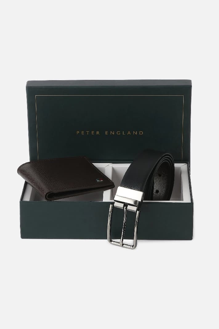 Men's Reversible Black & Brown Leather Belt With Wallet Combo Set