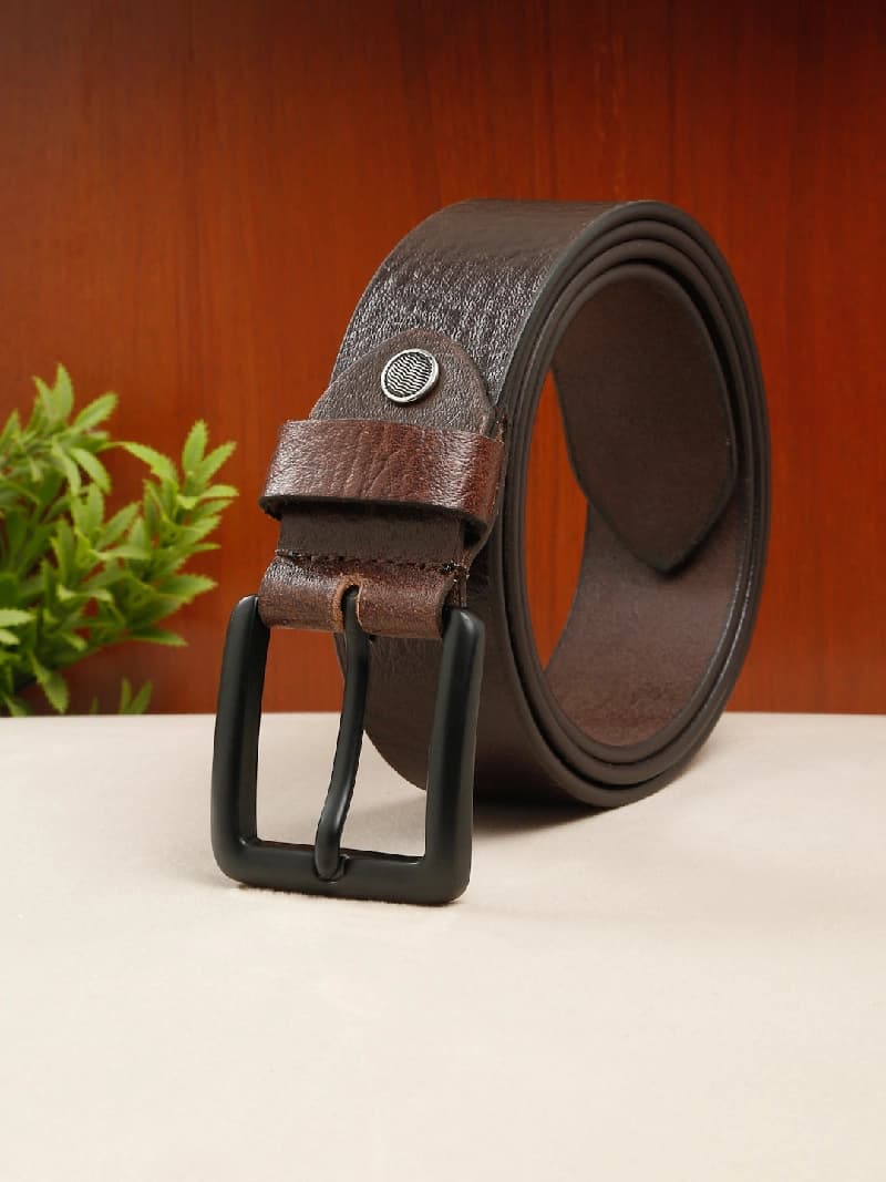 Men's Brown Casual Solid Leather Belt