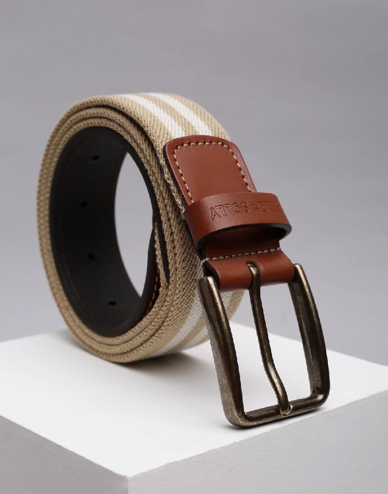 Men's Multicolor Casual Leather Striped Slim Belt