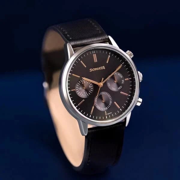 Men's Fashion Black Round Dial Watch - 77139SL03