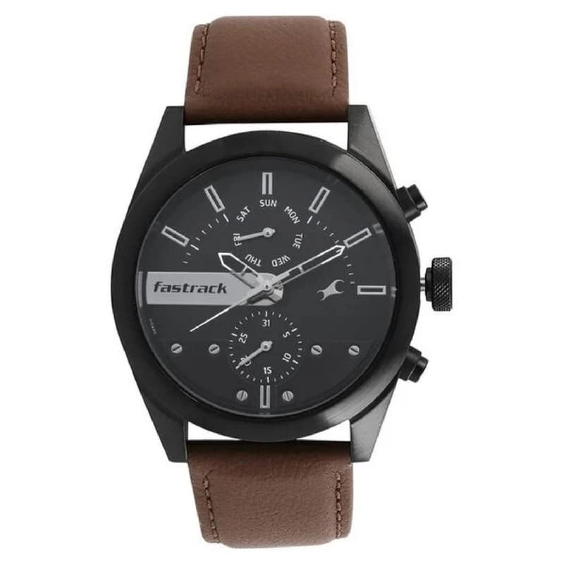 Men's Casual Black Round Dial Watch - NT3165NL01