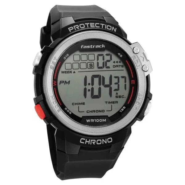 Men's Black Sporty Round Dial Digital Watch - NS38068PP01