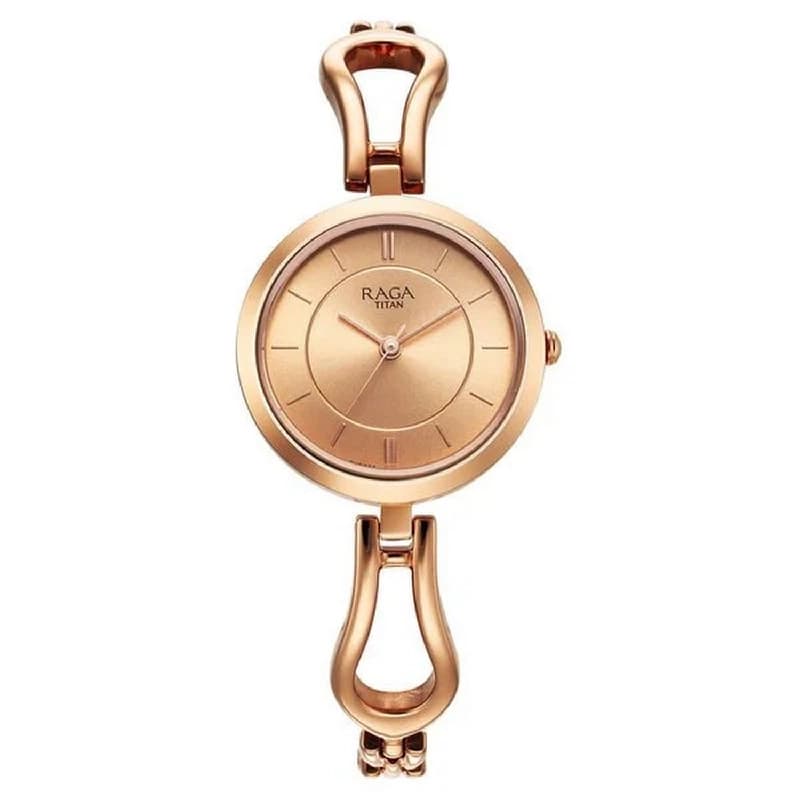 Women's Rose Gold Copper Round Dial Watch - NT2727WM01