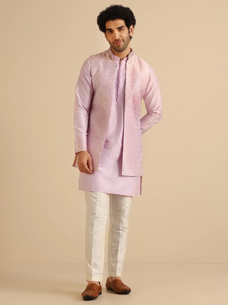 Men's Purple Festive Textured Regular Fit Kurta Set