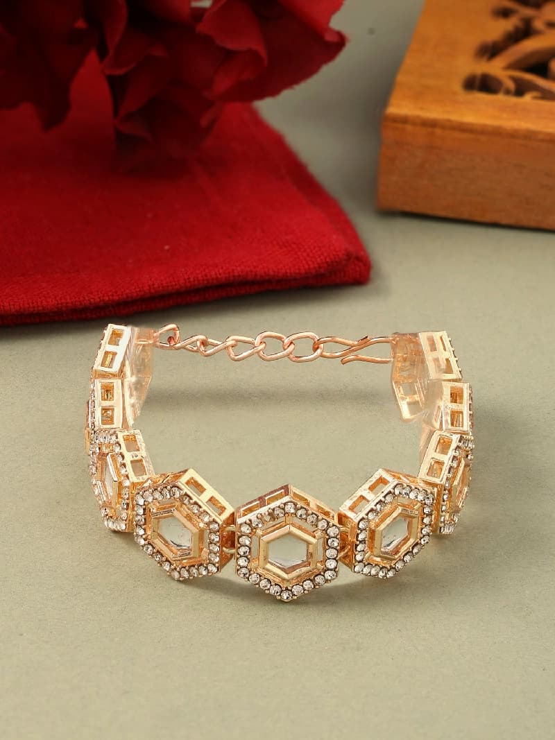 Women's Gold Tone Kundan & Austrian Diamonds Ethnic Bracelet-ZPFK16744