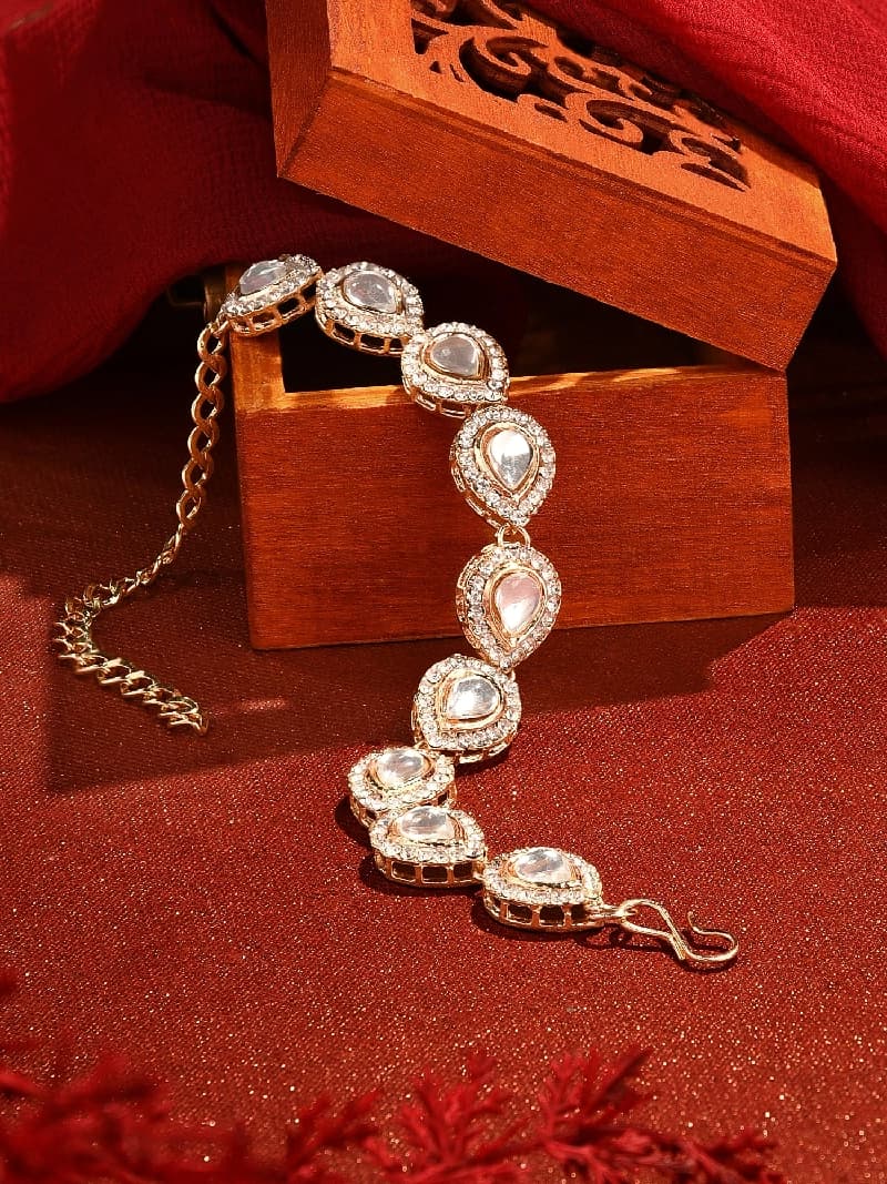 Women's Gold Tone Dazzling Kundan & Austrian Diamond Ethnic Bracelet-ZPFK16498