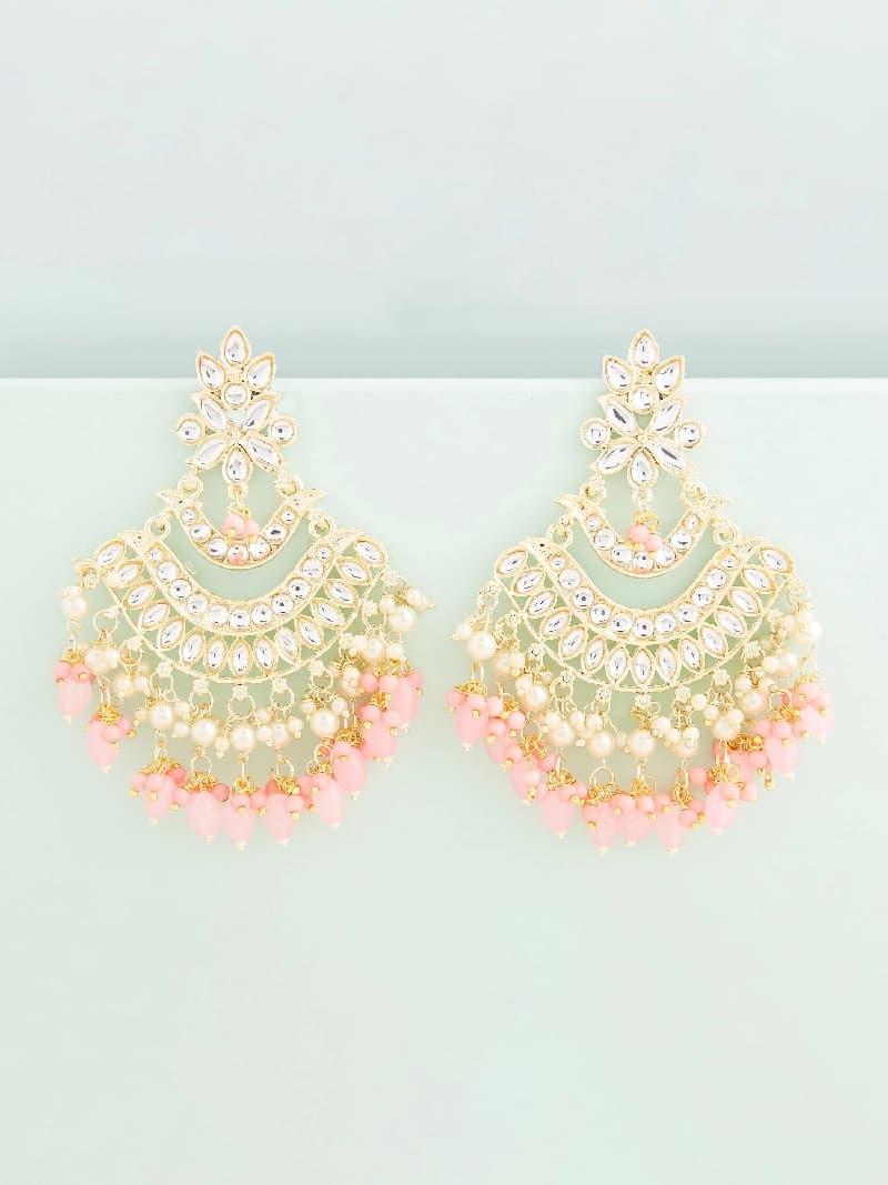 Women's Pink Beads Traditional Kundan Dangle Earring-ZPFK13555