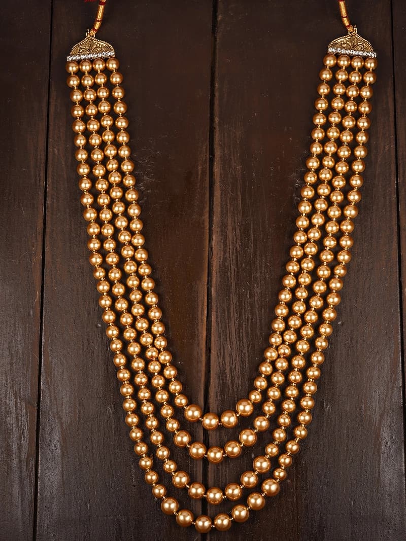 Women's Gold Tone Traditional Multilayer Long Beaded Mala Necklace-ZPFK8696