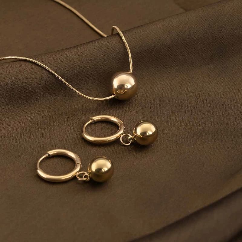 Women's Gold Orb Necklace & Earring Jewellery Set - Pack of 2