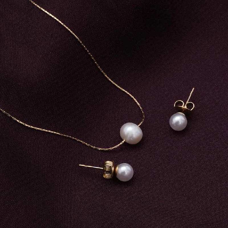 Women's Gold Serene Pearl Necklace & Earring Jewellery Set - Pack of 2