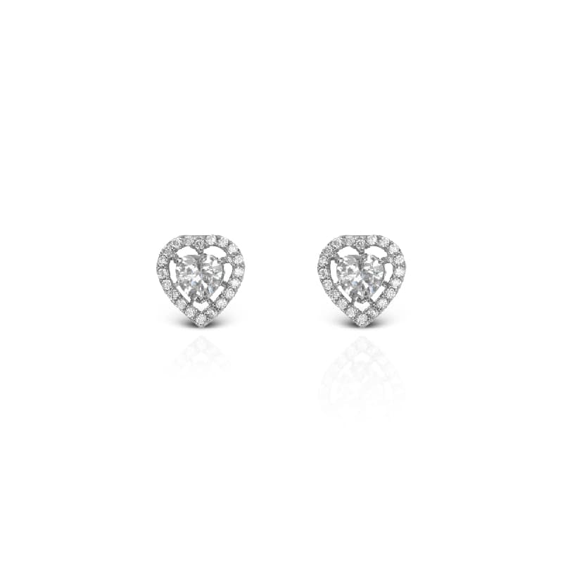Women's Zirconia Halo Heart Stud Earrings