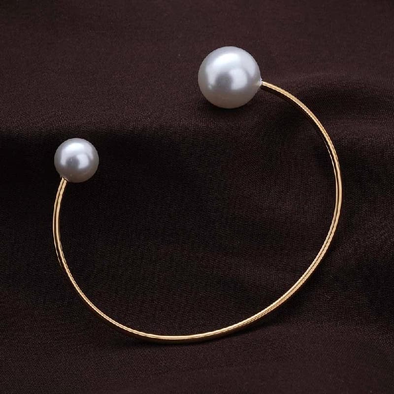 Women's Gold Pearl Cuff Bangle Bracelet Waterproof & Anti-Tarnish