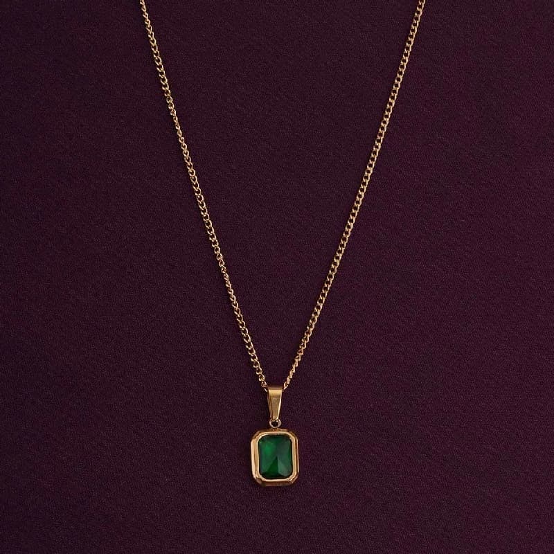 Women's Gold Plated Classic Emerald Necklace Waterproof & Anti-Tarnish