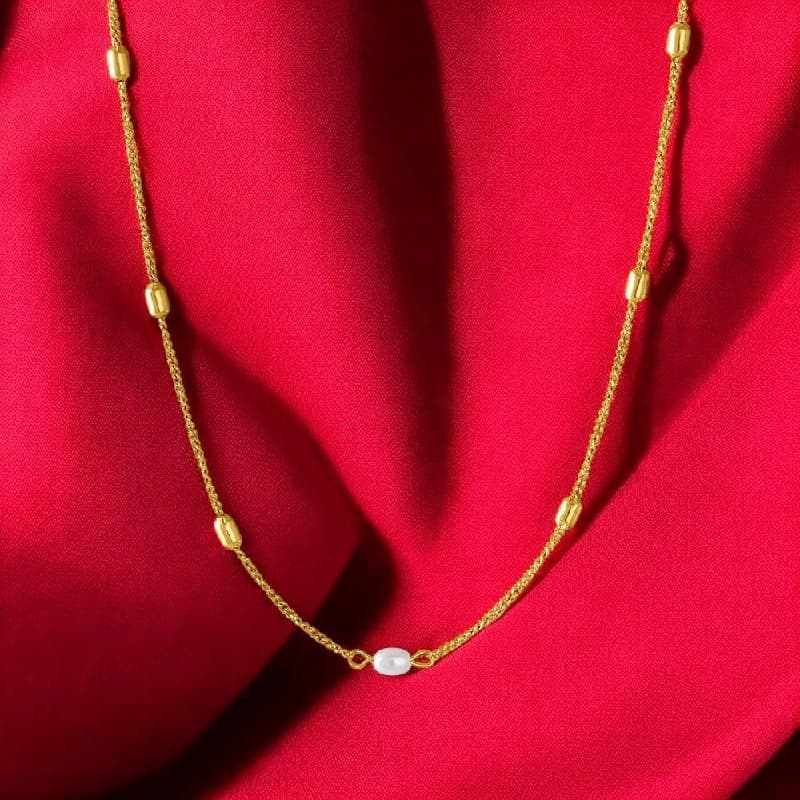 Women's Gold Plated Single Pearl Necklace Waterproof & Anti-Tarnish