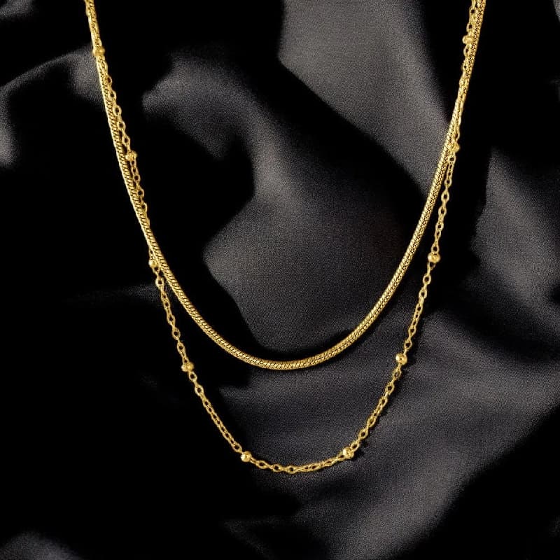 Women's Gold Plated Double layer choker necklace Waterproof & Anti-Tarnish