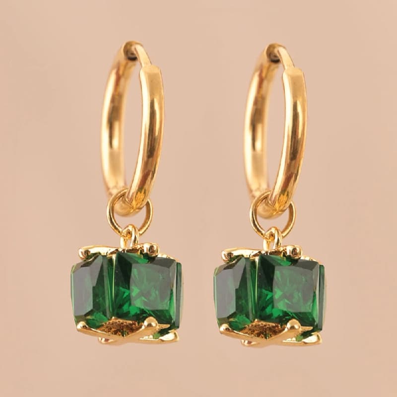 Women's Gold Plated Emerald Hoop Earrings Waterproof & Anti-Tarnish