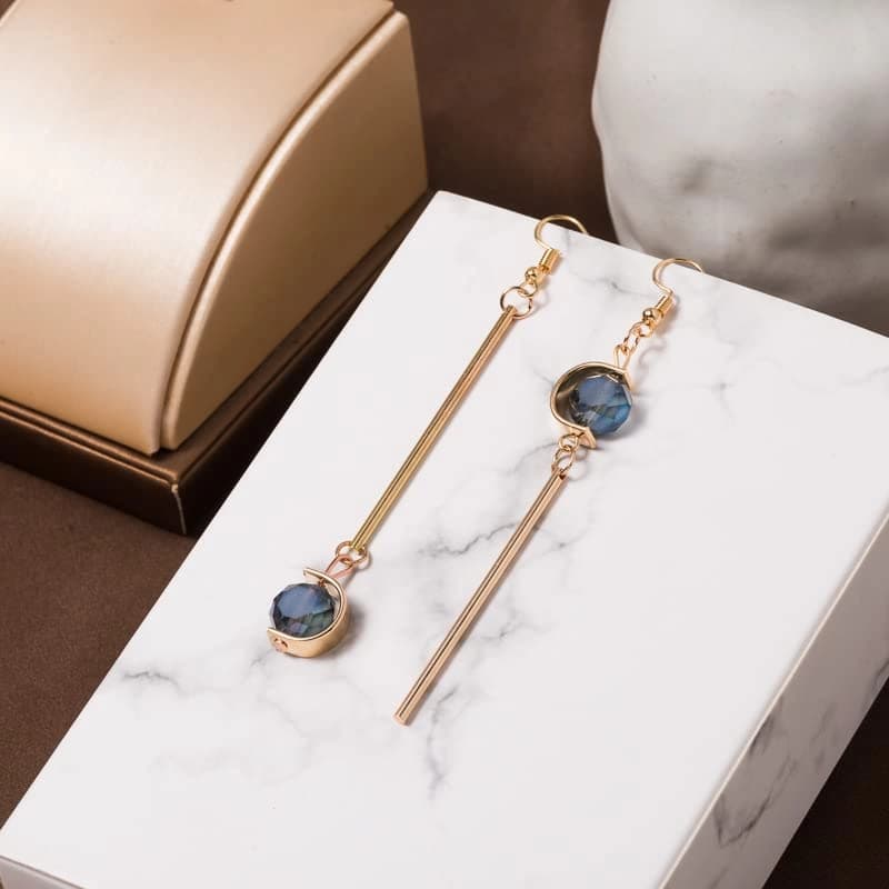 Women's Double C Shape Blue Stone Drop and Dangler Earrings Set