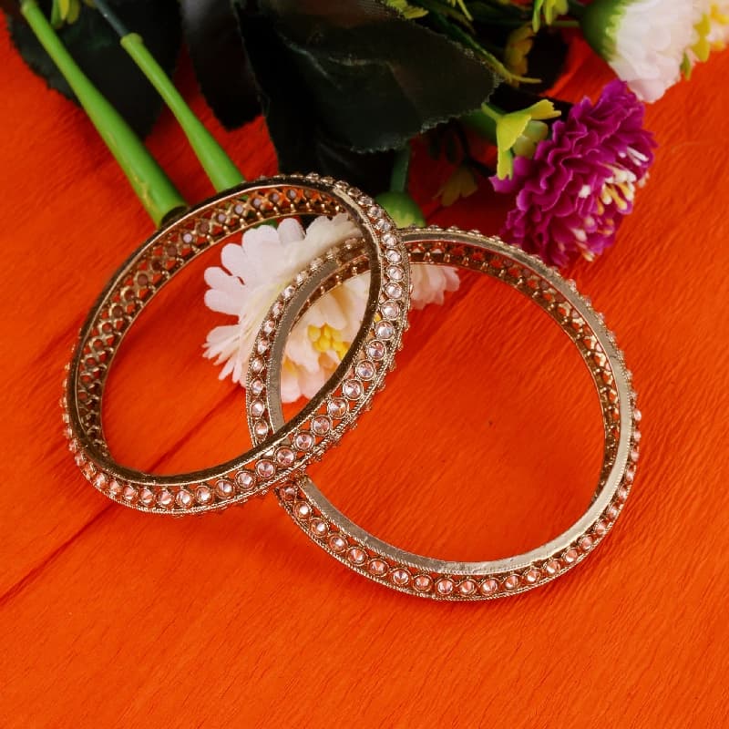 Women's Casual Astonish Round Shape Gold Plated Brown Stone Bangles - Set of 2