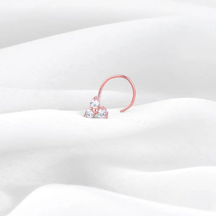 Women's Rose Gold Clover Nose Pin