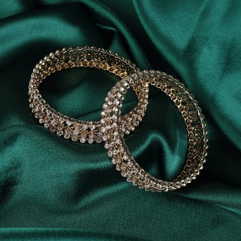 Women's Marvellous Oval Shape Crystal Antique Gold Plated Bangles - Set of 2