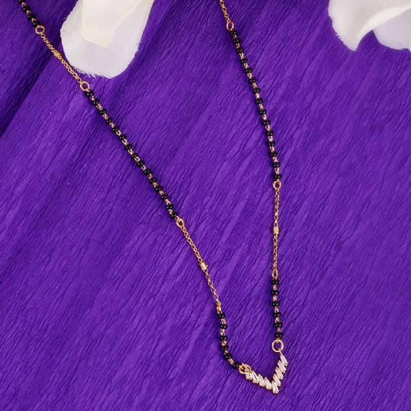 Women's Casual Splendid V Shape Gold Plated Black Beaded Adjustable Chain Mangalsutra