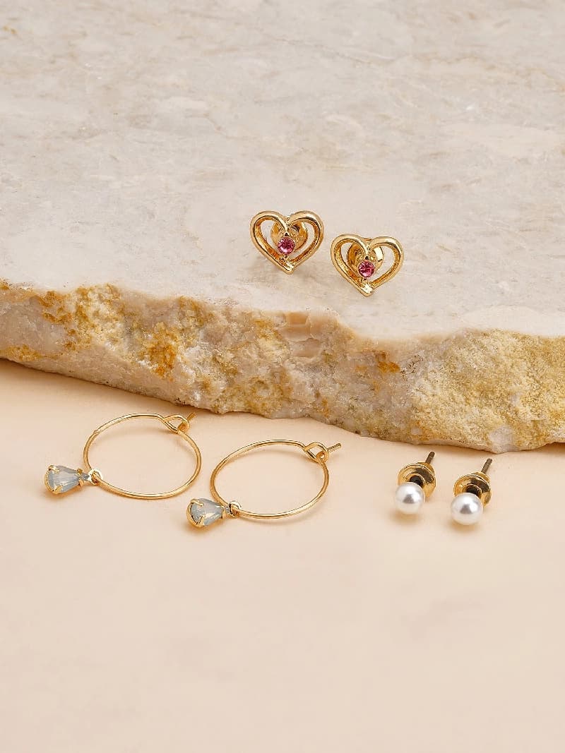 Women's Goldheart Stud and Hoops - Set of 3