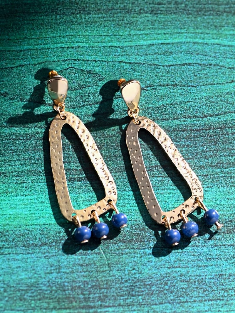 Women's Blue Triple Bead Oval Drop Earrings