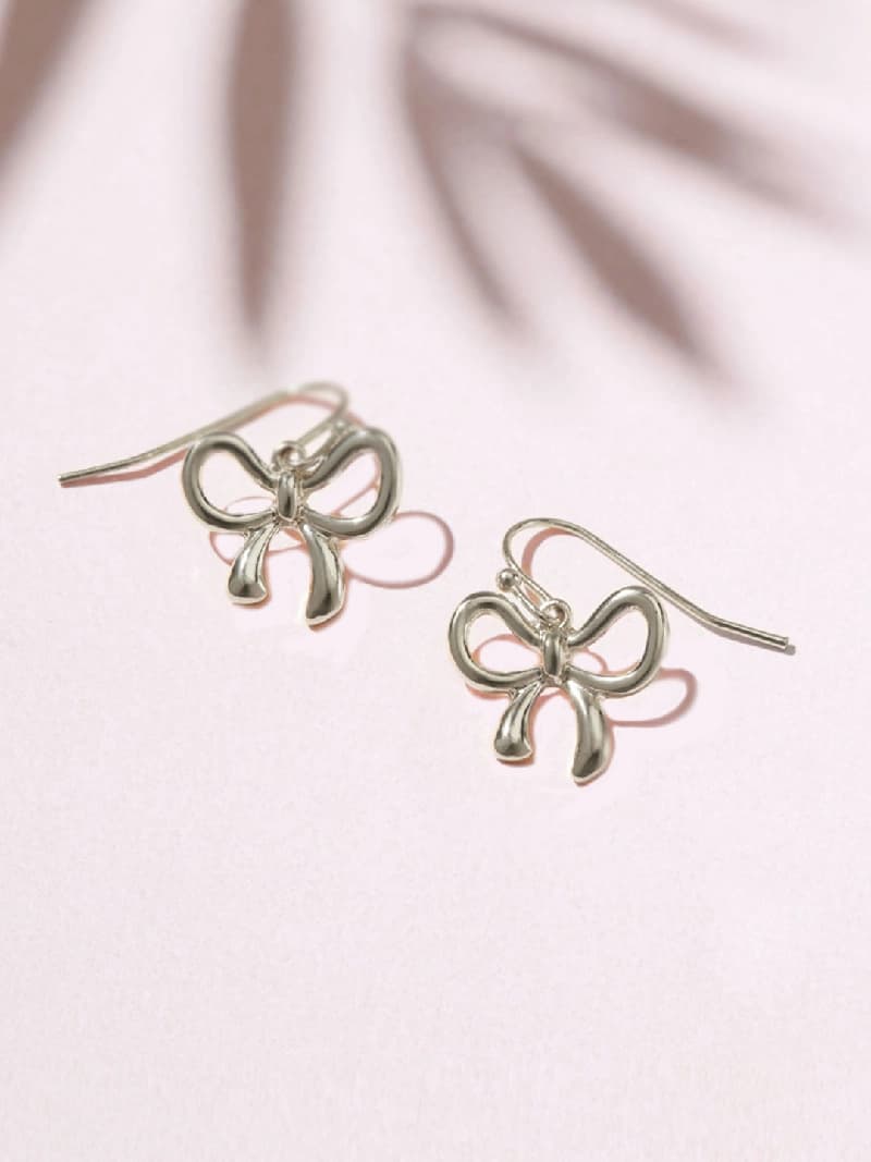 Women's Silver Bow Drop Earrings